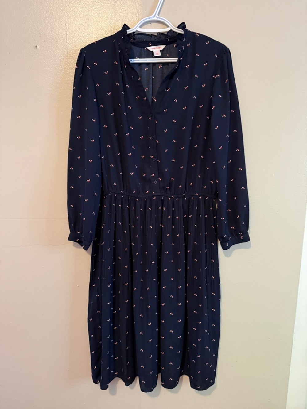 Joe Fresh Navy Long-Sleeve Printed Midi Dress
